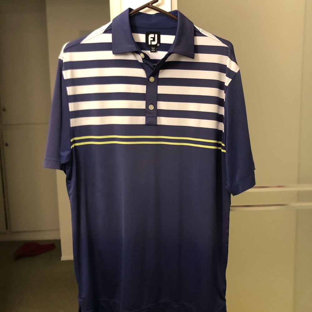 Men’s Footjoy FJ Titleist Medium Polo Purple White Stripes The Phoenician